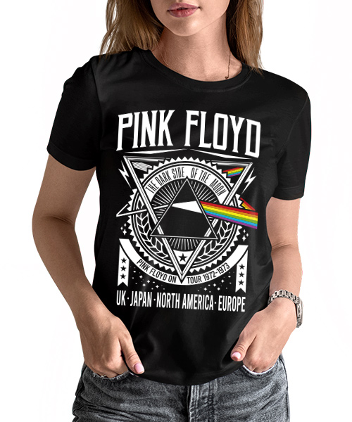 Camisetas Manga Larga Mujer: Camiseta Pink Floyd Letra Rosa Manga Larga  Mujer