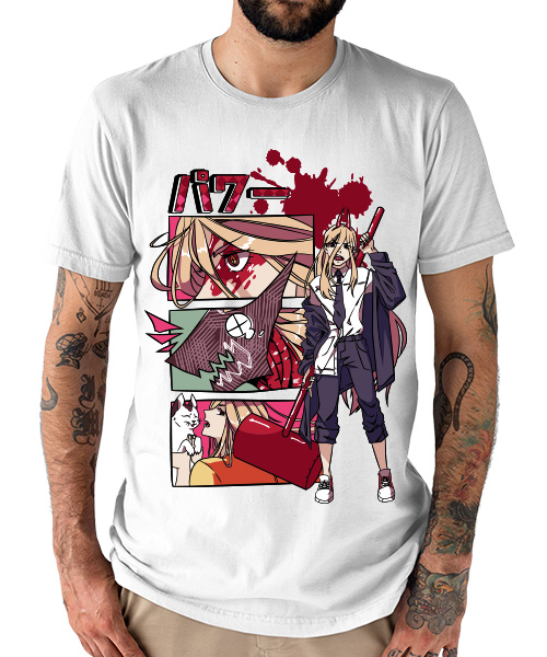 Camiseta Anime Motosserra Chainsaw Man Power Gatinho Anime Unissex