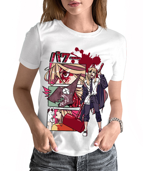 Camiseta Anime Motosserra Chainsaw Man Power Gatinho Anime Unissex