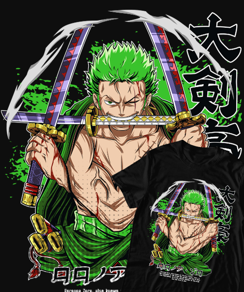 Camiseta unisex One Piece: Roronoa Zoro atacando - Mandragora Store