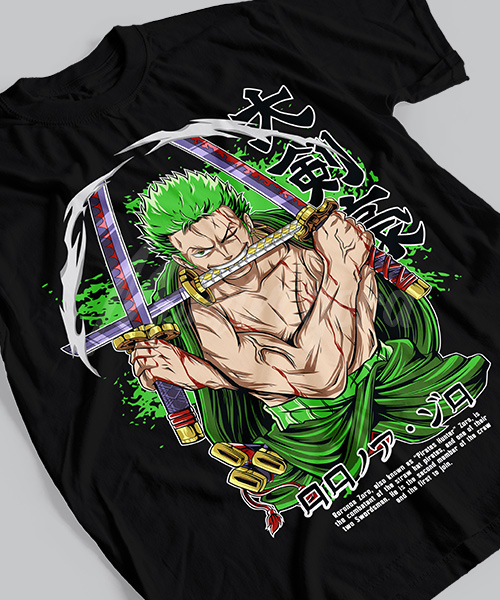 Camiseta unisex One Piece: Roronoa Zoro atacando - Mandragora Store