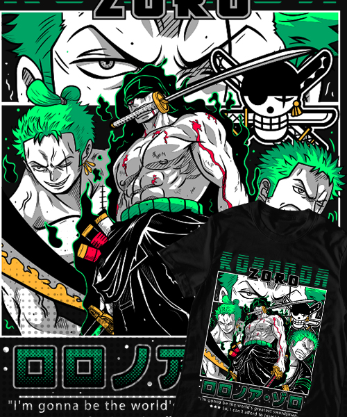 Camiseta unisex One Piece: Roronoa Zoro atacando - Mandragora Store