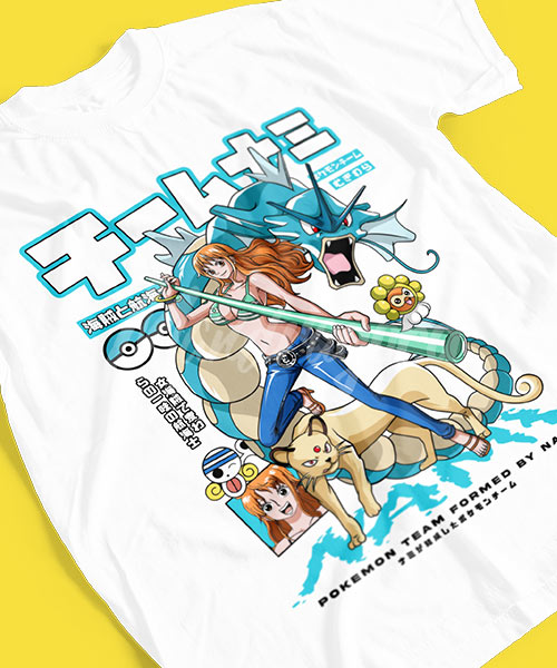 One-Piece-Nerona-Nami-con-Pokemon-Tshirt