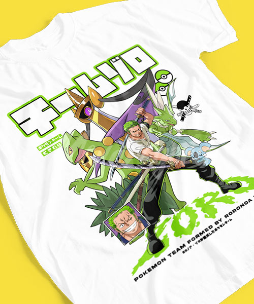One-Piece-Roronoa-Zoro-con-Pokemon-Tshirt-White