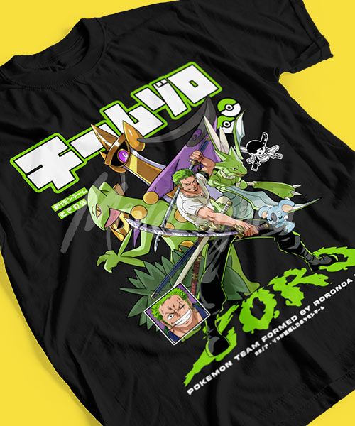 One-Piece-Roronoa-Zoro-con-Pokemon-Tshirt