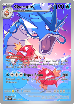 Carta Pokemon Gyarados nadando junto a Magikarp